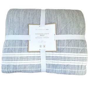 Pottery Barn Teen Windward Stripe Reversible Quilt Chambray Blue Twin Cotton NEW
